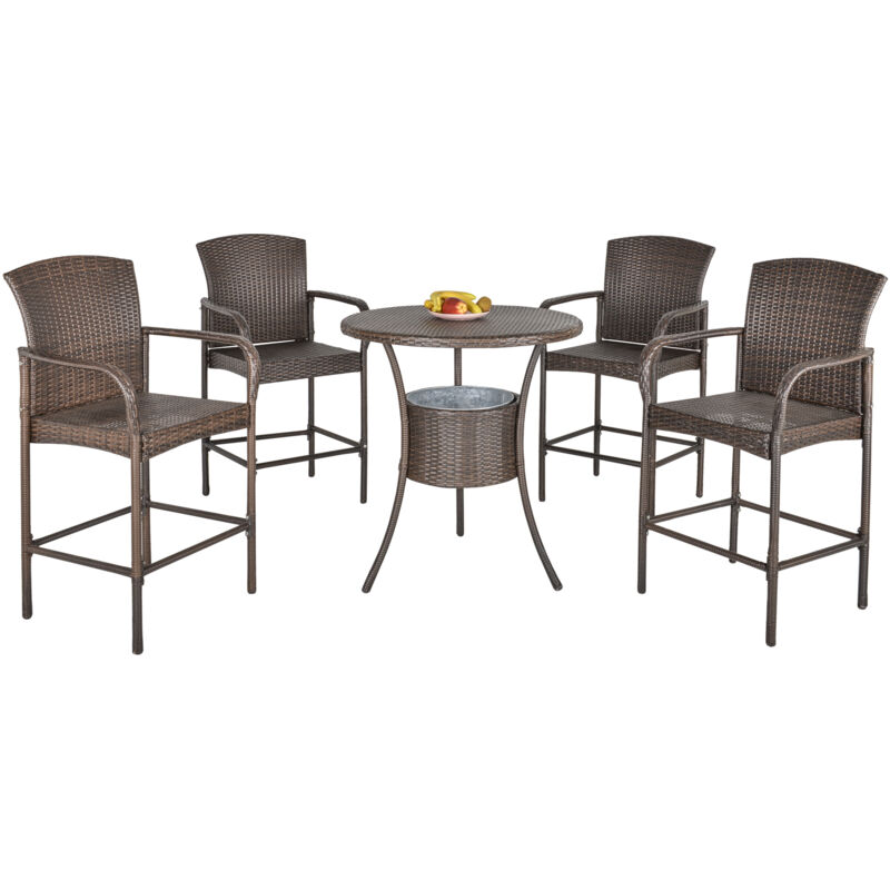 foto del prodotto set 5 pezzi tavolino con 4 sedie da giardino alte in rattan outsunny