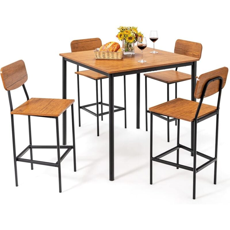 foto del prodotto set 5 pezzi tavolo da pranzo, 1 tavolo rettangolare e 4 sedie con poggiapiedi, set di tavolo da pranzo salvaspazio per casa ristorante bar costway
