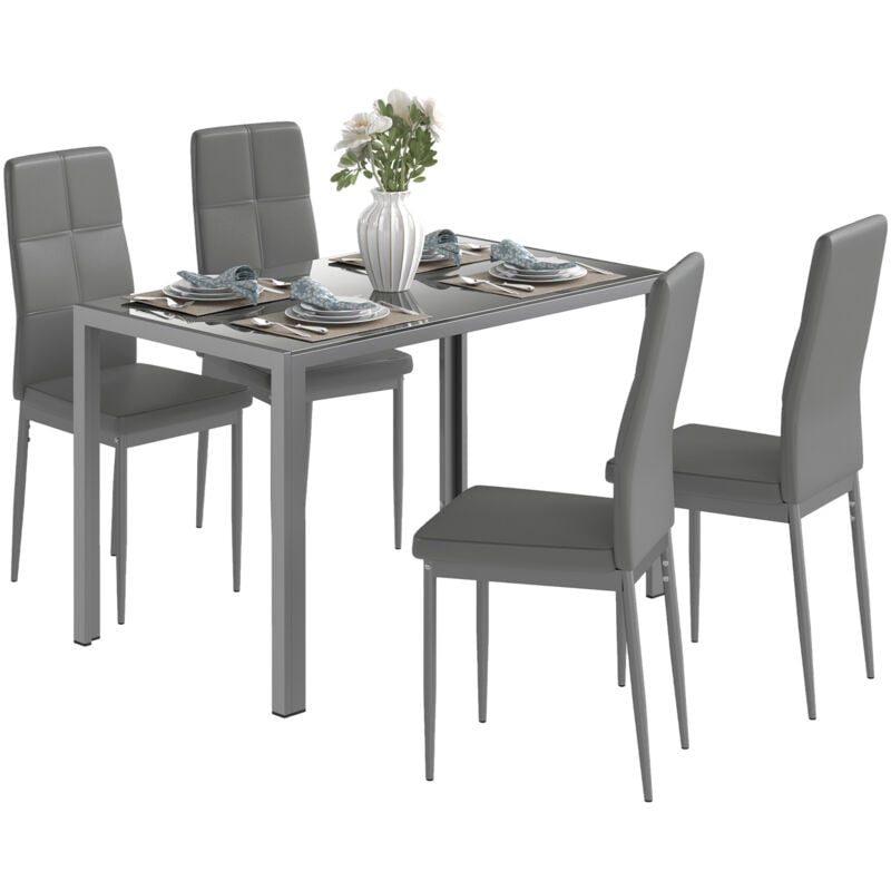 foto del prodotto set 5 pz con 1 tavolo e 4 sedie per cucina o sala da pranzo grigio homcom