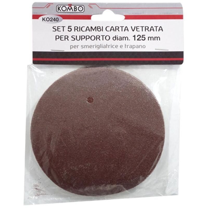 foto del prodotto set 5 ricambi carta vetrata supporto per smerigliatrici trapani diam 125mm