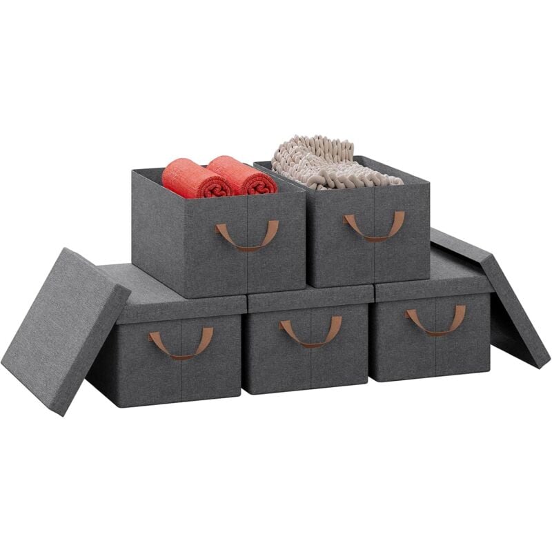 foto del prodotto set 5 scatole portaoggetti box pieghevole cestino contenitore cesta con maniglie in tessuto grigio 51l woltu