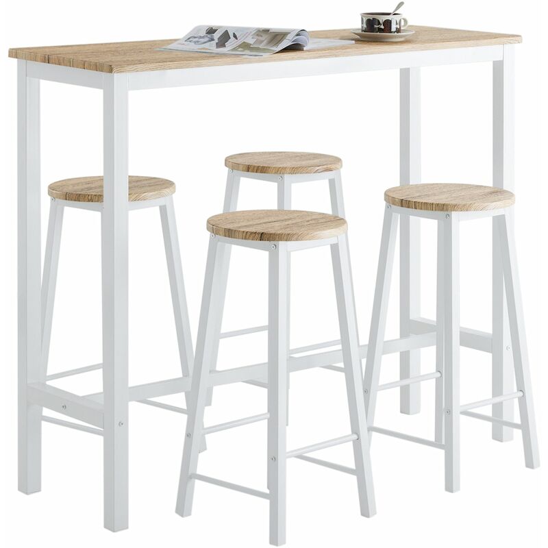 foto del prodotto set 5 tavolo con 4 sgabelli,bancone bar tavolo bar con sgabelli penisola cucina bianco ogt22 wn sobuy