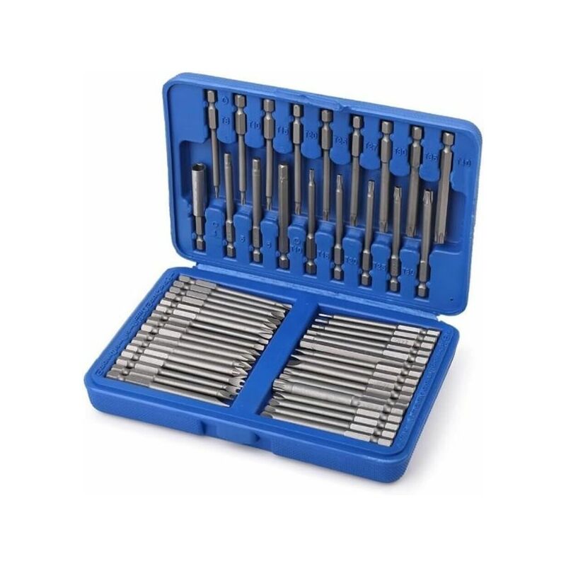foto del prodotto set 50 punte extra lunghe torx stella esagonale e forma u per trapano avvitatore