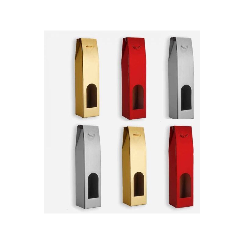 foto del prodotto set 6 borse regalo di natale per vino singolo posto colore oro rosso e argento 9x39x9 cm