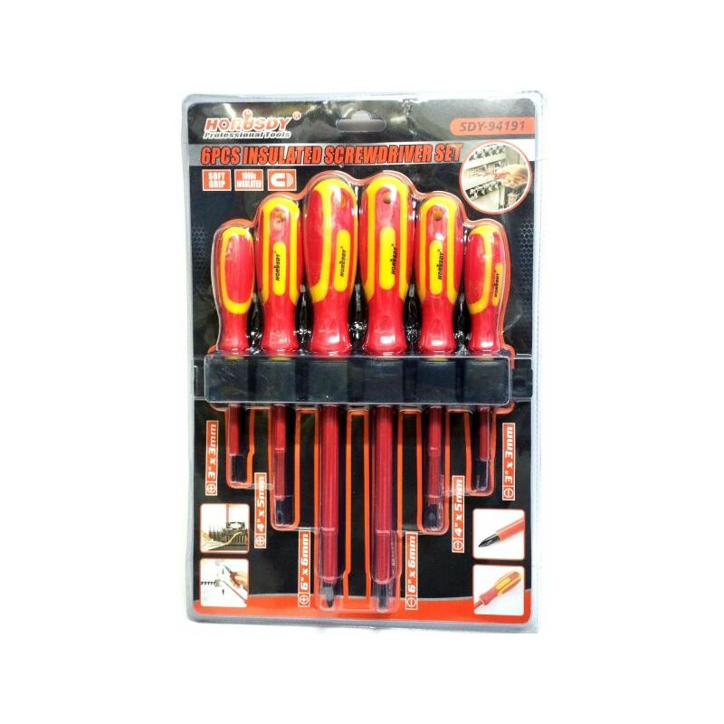 foto del prodotto set 6 cacciaviti punte magnetiche croce giraviti manico elettricista sdy-94191