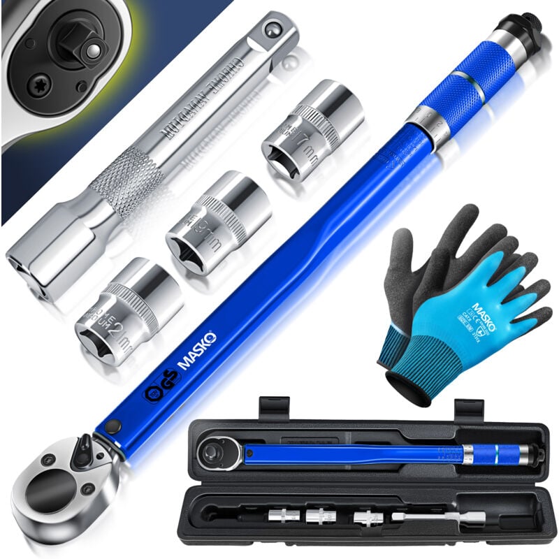 foto del prodotto set 6 chiavi dinamometriche 40 210nm 1 2 cv incl. 3 bussole 17mm 19mm 21mm e prolunga 125mm incl. valigetta 4 di tolleranza pneumatici blu