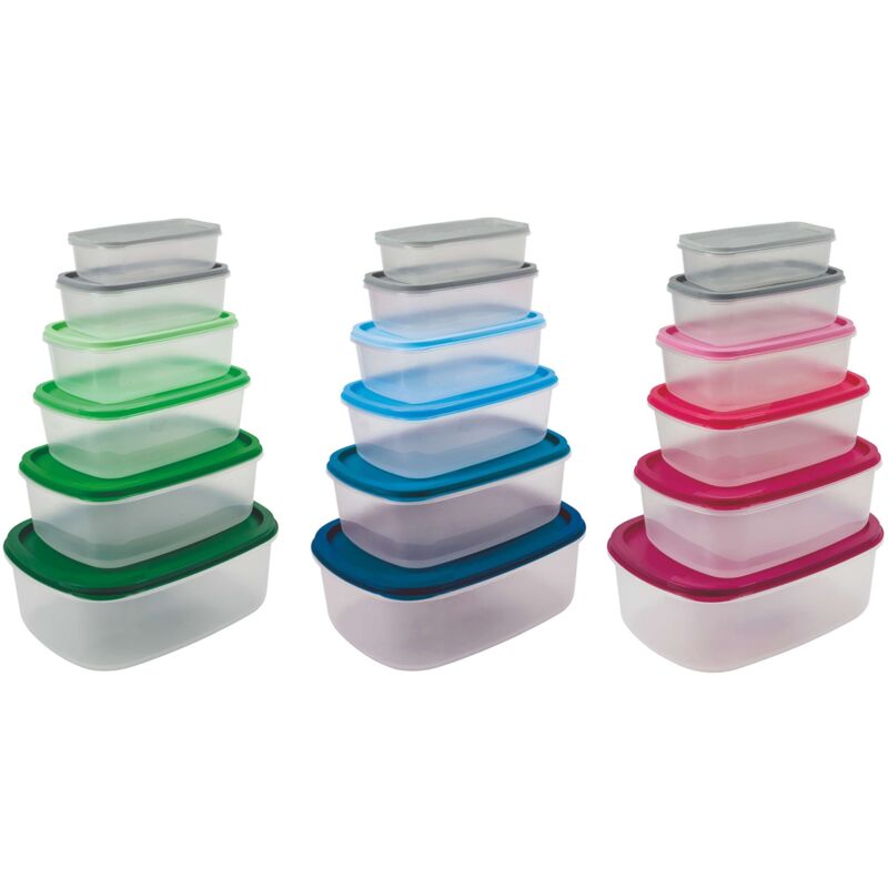 foto del prodotto set 6 contenitori rettangolari con coperchio 3 colori assortiti