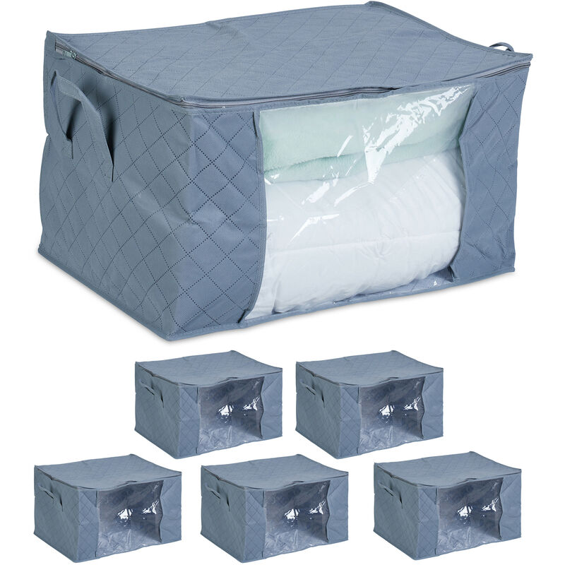 foto del prodotto set 6 custodie sottoletto, organizer sotto letto, contenitori coperte e cuscini, 35x60x43 cm, con zip, grigio relaxdays