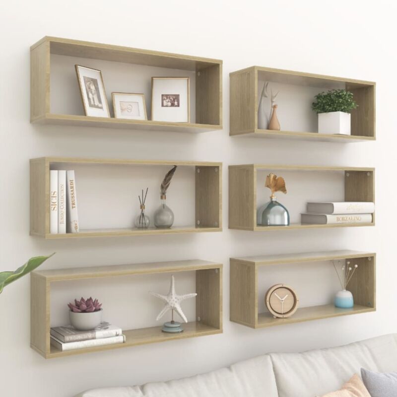 foto del prodotto set 6 mensole rettangolari da parete stile moderno disponibili vari colori colore marrone