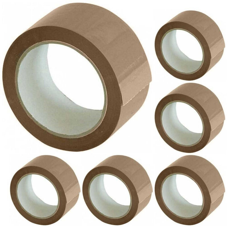 foto del prodotto set 6 nastri adesivi avana 50 mm x 66 mt con etichetta nastro imballaggi marrone trade shop traesio