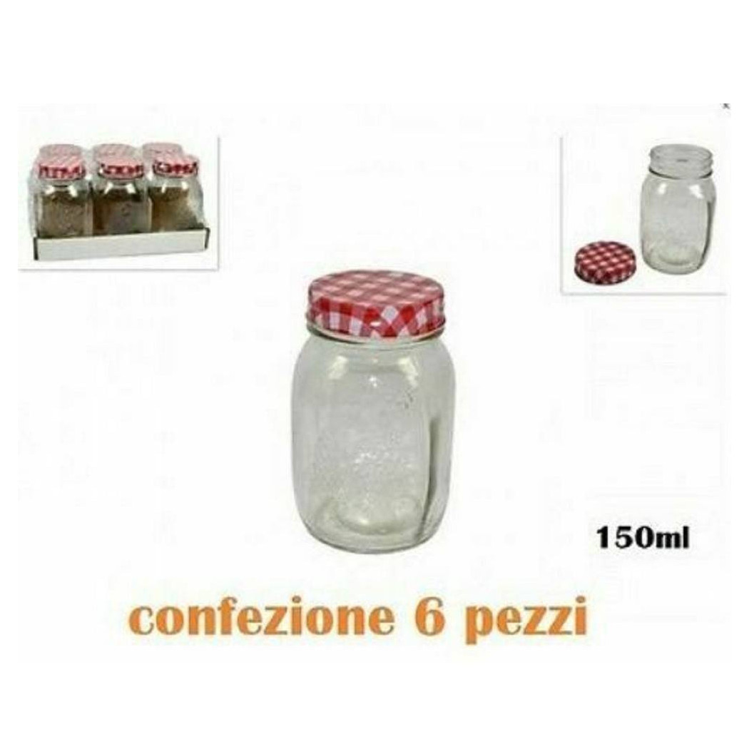 foto del prodotto set 6 pezzi barattolo vetro contenitore con tappo colorato tovaglia 150ml trade shop traesio