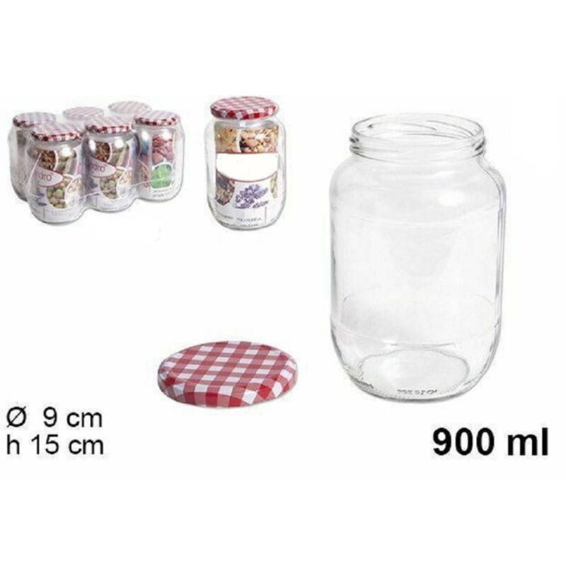 foto del prodotto set 6 pezzi contenitore barattolo in vetro con coperchio barattolini 900ml trade shop traesio