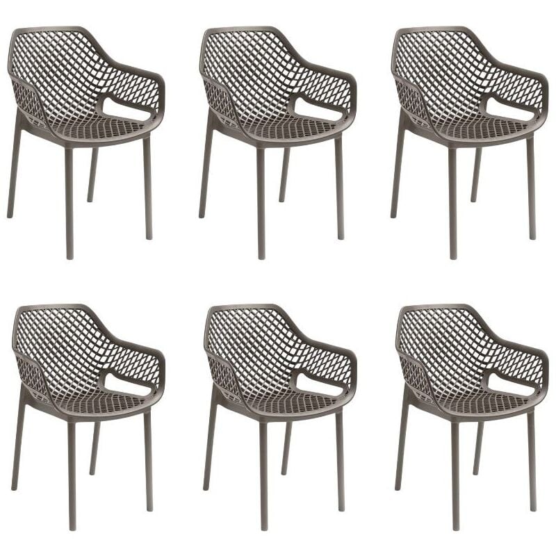 foto del prodotto set 6 poltrone aria in polipropilene taupe, impilabile,58x60x82 cm, 3,8 kg, schienale ergonomico,made in italy gloupie