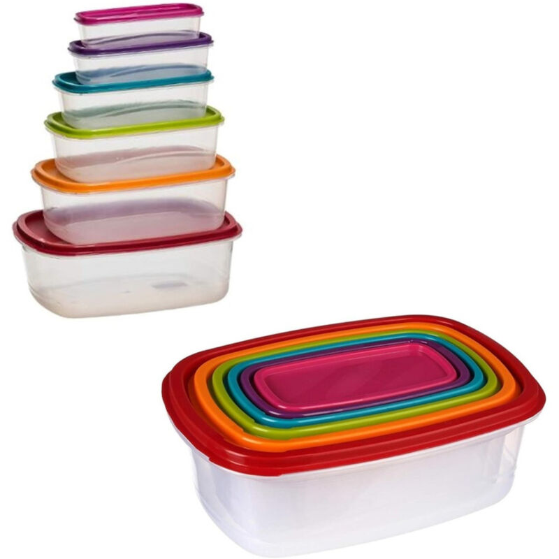 foto del prodotto set 6 pz contenitori ermetici con coperchio per conservare alimenti rettangolari trade shop traesio