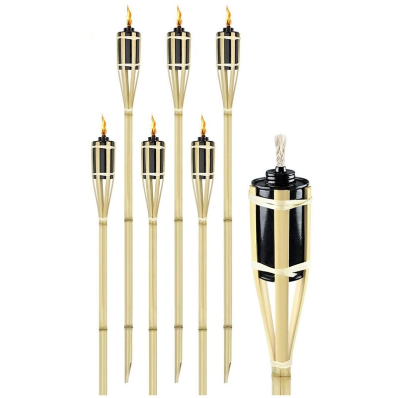 foto del prodotto set 6 pz torcia in bamb naturale 60 cm da giardino per esterni con stoppino 011842 trade shop traesio