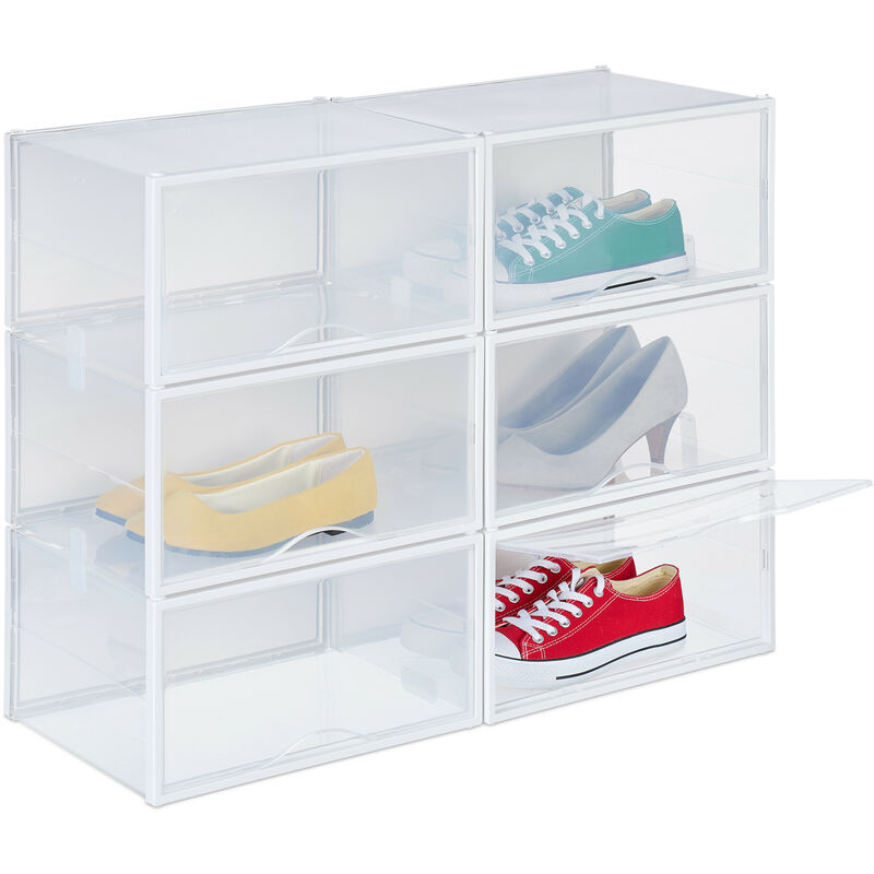 foto del prodotto set 6 scatole di plastica per scarpe fino al n. 48, scarpiera con box impilabili, shoe organizer, trasparente relaxdays