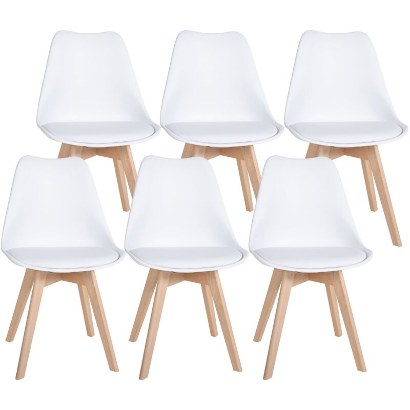 foto del prodotto set 6 sedie cucina sala da pranzo in plastica e struttura in legno pvc bianco 100003220