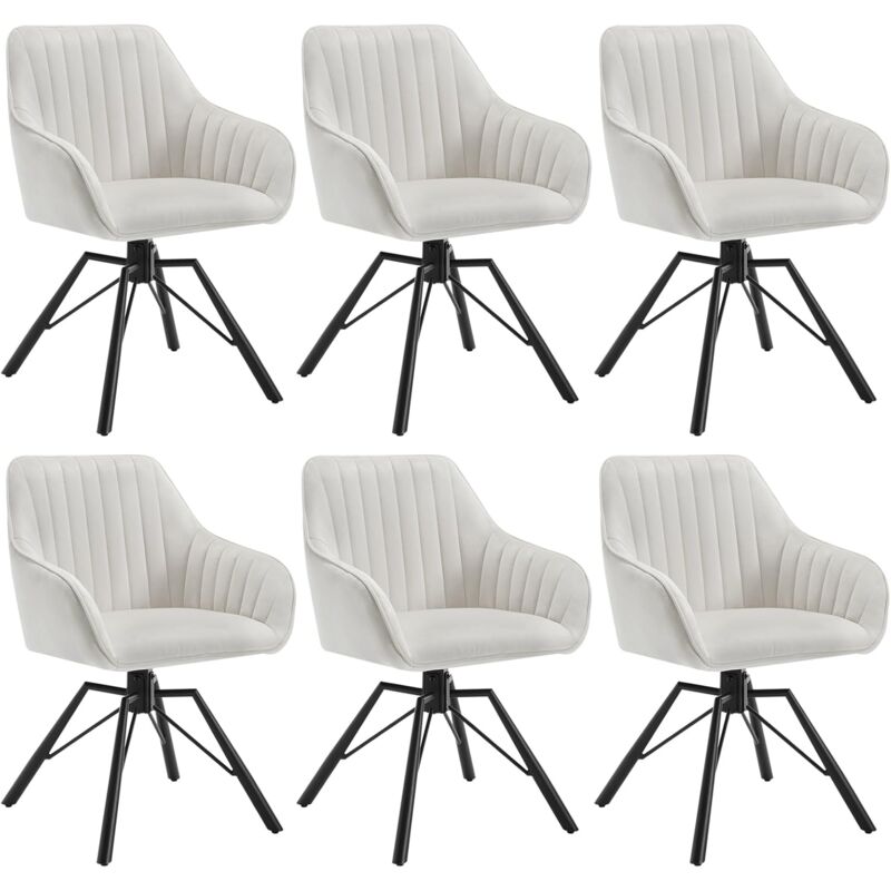 foto del prodotto set 6 sedie imbottite moderne da cucina o soggiorno gambe in metallo. seduta in velluto crema woltu