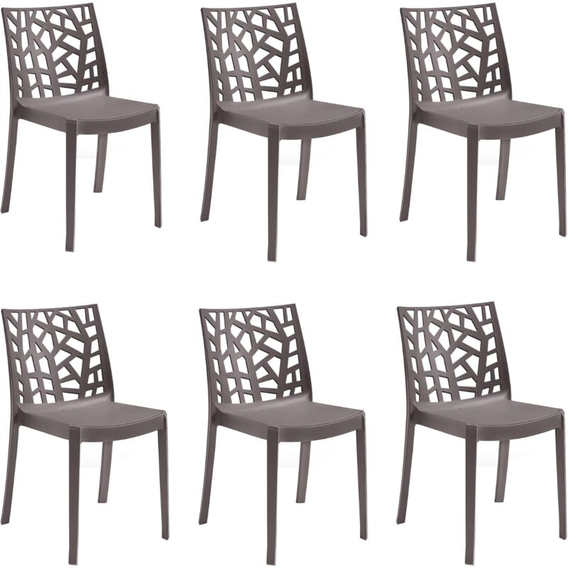 foto del prodotto set 6 sedie matrix in polipropilene tortora, 55x47x82 cm,peso 4 kg,per interno ed esterno,made in italy,impilabili gloupie