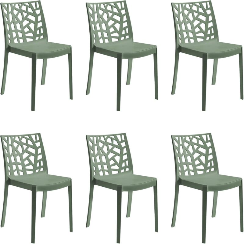 foto del prodotto set 6 sedie matrix in polipropilene verde, 55x47x82 cm,peso 4 kg,per interno ed esterno,made in italy,impilabili gloupie