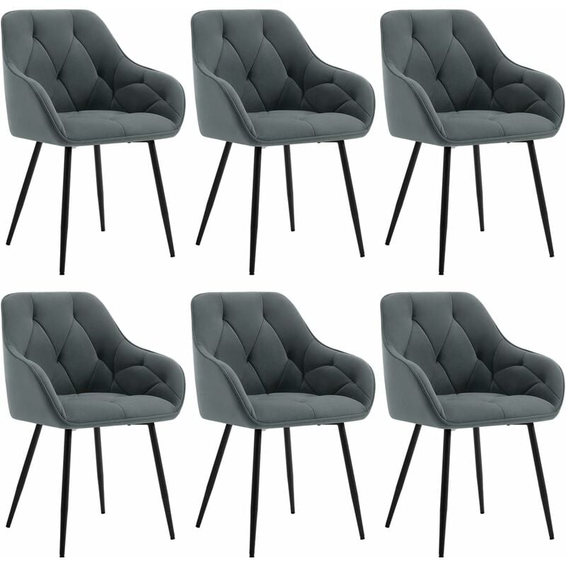 foto del prodotto set 6 sedie moderne da cucina o soggiorno in velluto con gambe in metallo grigio scuro woltu