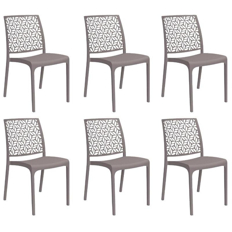 foto del prodotto set 6 sedie ninfa in polipropilene taupe,impinabili, 46x54x80 cm, peso 3,3 kg,schienale a forma di ninfee,made in italy gloupie