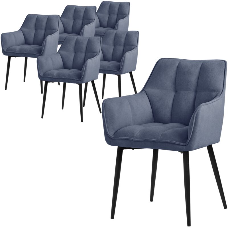 foto del prodotto set 6 sedie per sala da pranzo 63x57x90 cm imbottitura in spugna blu con schienale e braccioli telaio in metallo poltroncina confortevole ergonomica