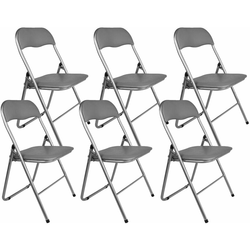 foto del prodotto set 6 sedie pieghevoli 45x45x45 80 cm in acciaio e pvc imbottito grigia