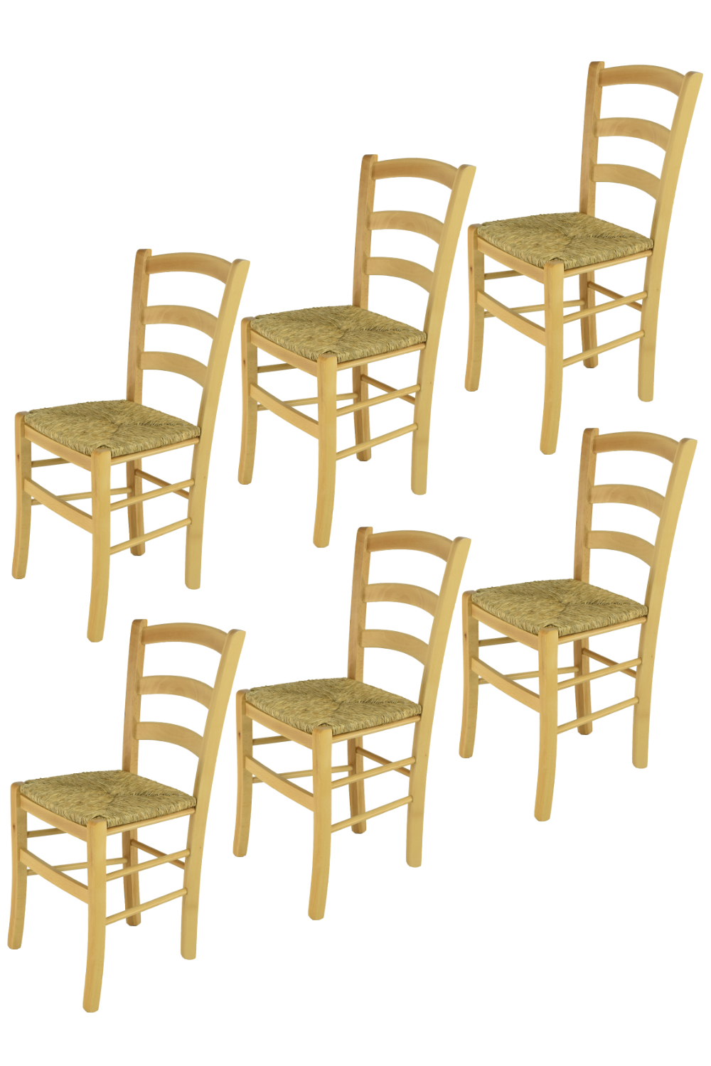 foto del prodotto set 6 sedie venice tommychairs, robusta struttura in legno di faggio verniciata in naturale e seduta in paglia
