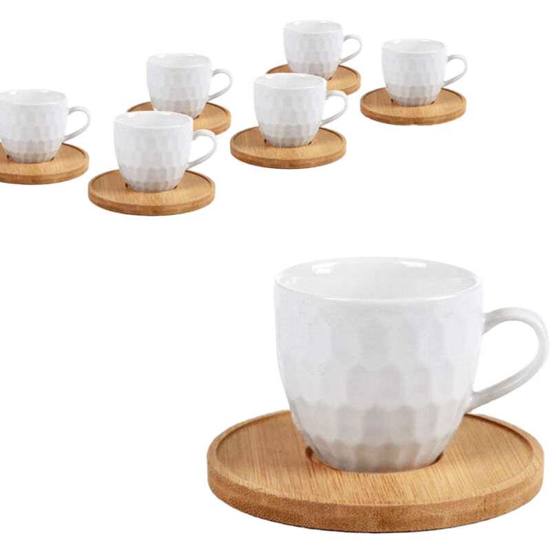 foto del prodotto set 6 tazzine da caff con piattino in legno