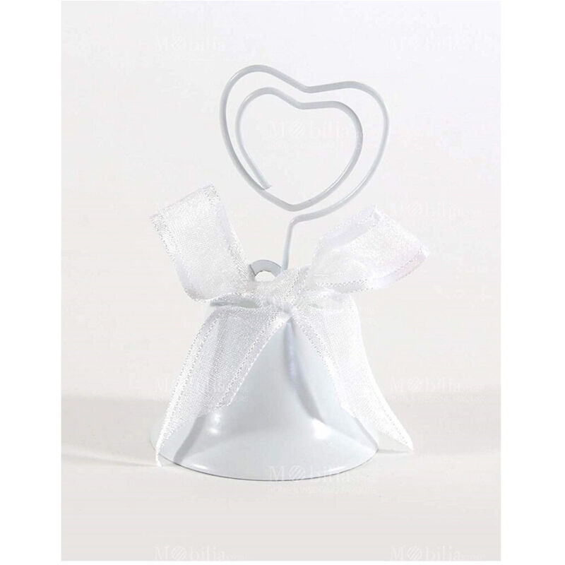 foto del prodotto set 6pz campanelle segnaposto cuore clip nastrino bianco segnatavola bomboniera wedding - - trade shop traesio