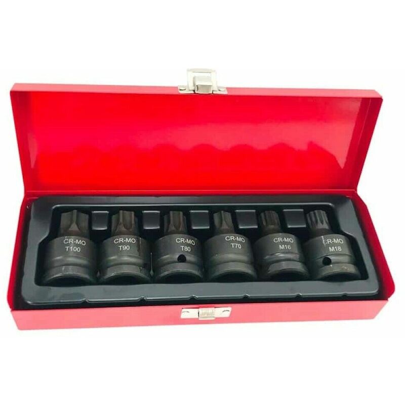 foto del prodotto set 6pz chiavi a bussola torx impatto 3 4 m16 m18 t70 t80 t90 t100 art.07229