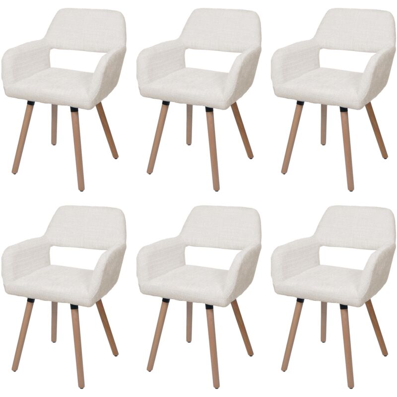 foto del prodotto set 6x sedie da pranzo hhg 867 ii, poltroncina cucina imbottita, legno stoffa tessuto ciniglia 465g m , avorio