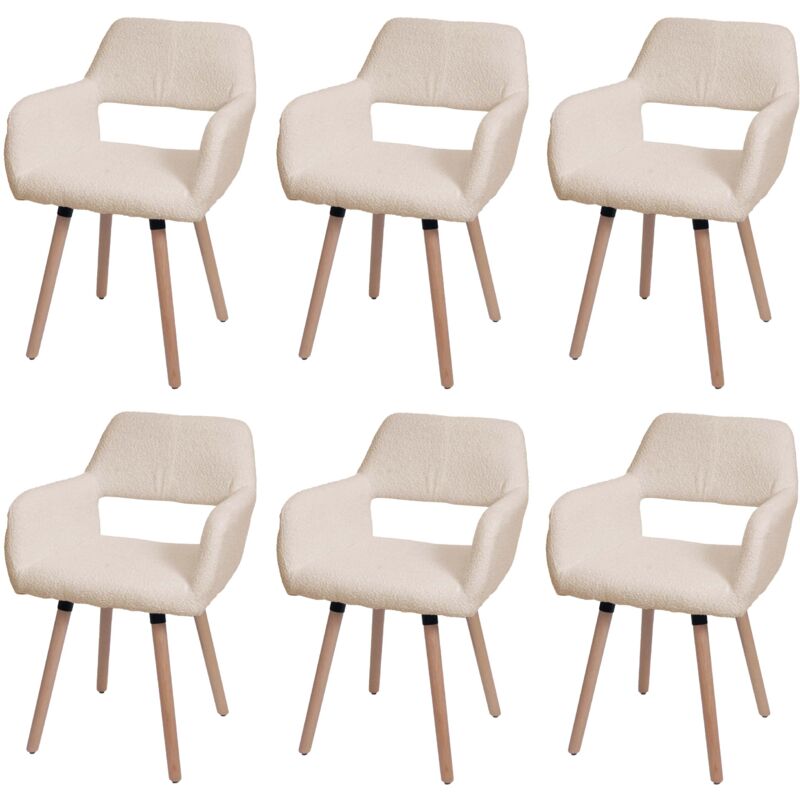 foto del prodotto set 6x sedie da pranzo hhg 873 ii, poltroncina cucina imbottita, legno stoffa tessuto boucl 450g m , beige