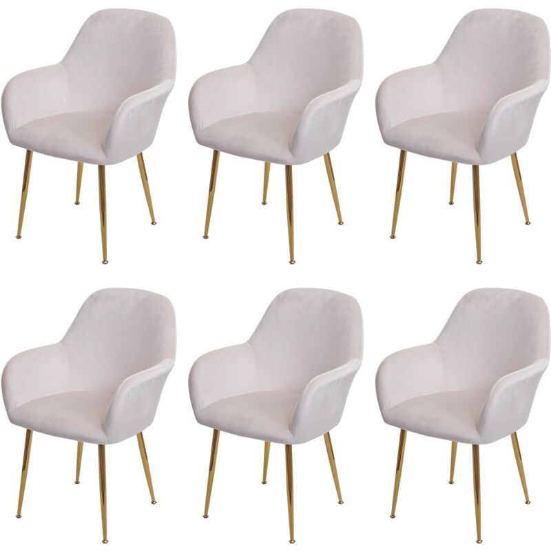 foto del prodotto set 6x sedie poltroncine hhg 240 design retr velluto avorio bianco gambe dorate