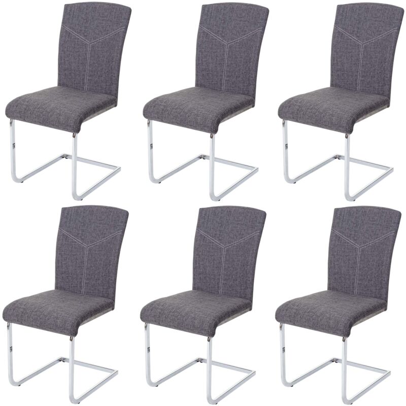 foto del prodotto set 6x sedie sala da pranzo design moderno hhg 524 struttura a slitta tessuto grigio