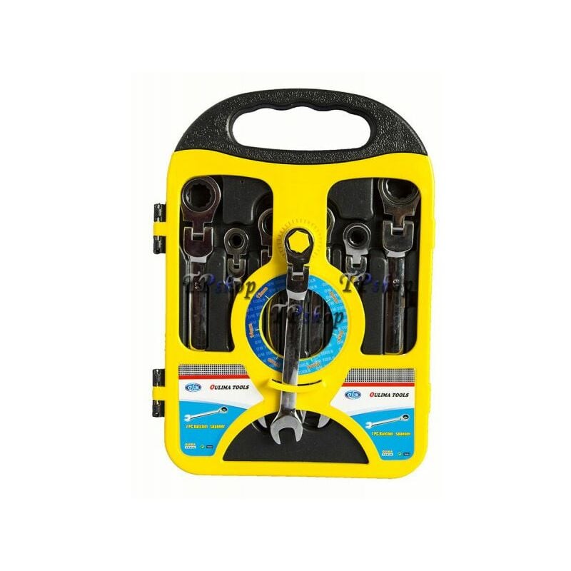 foto del prodotto set 7 chiavi a cricchetto con testa snodata mm 8 19 ratchet in valigetta