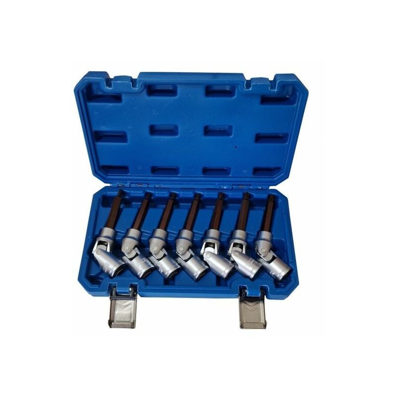 foto del prodotto set 7 chiavi snodate a bussola torx 1 2 con snodo t25 t27 t30 t35 t40 t45 t50