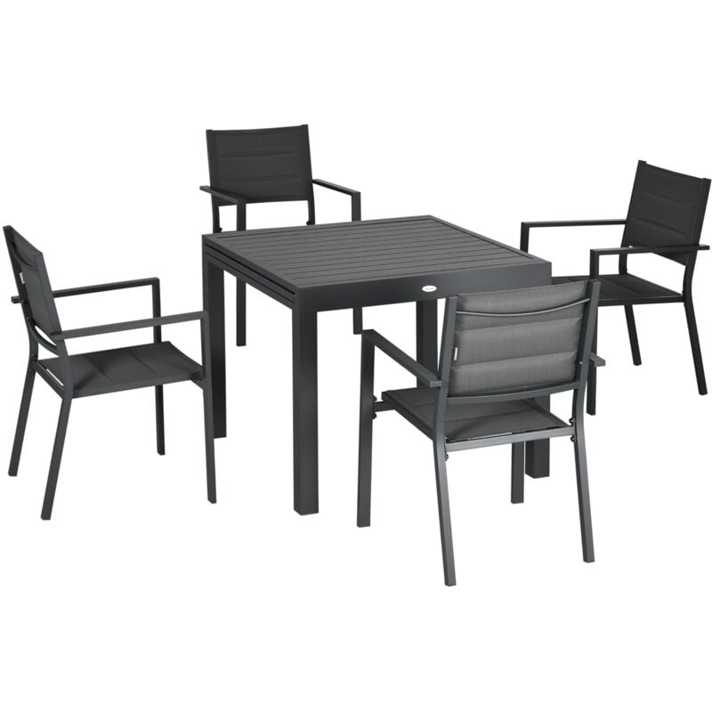 foto del prodotto set 7pz tavolo allungabile e 6 sedie da esterno in alluminio outsunny