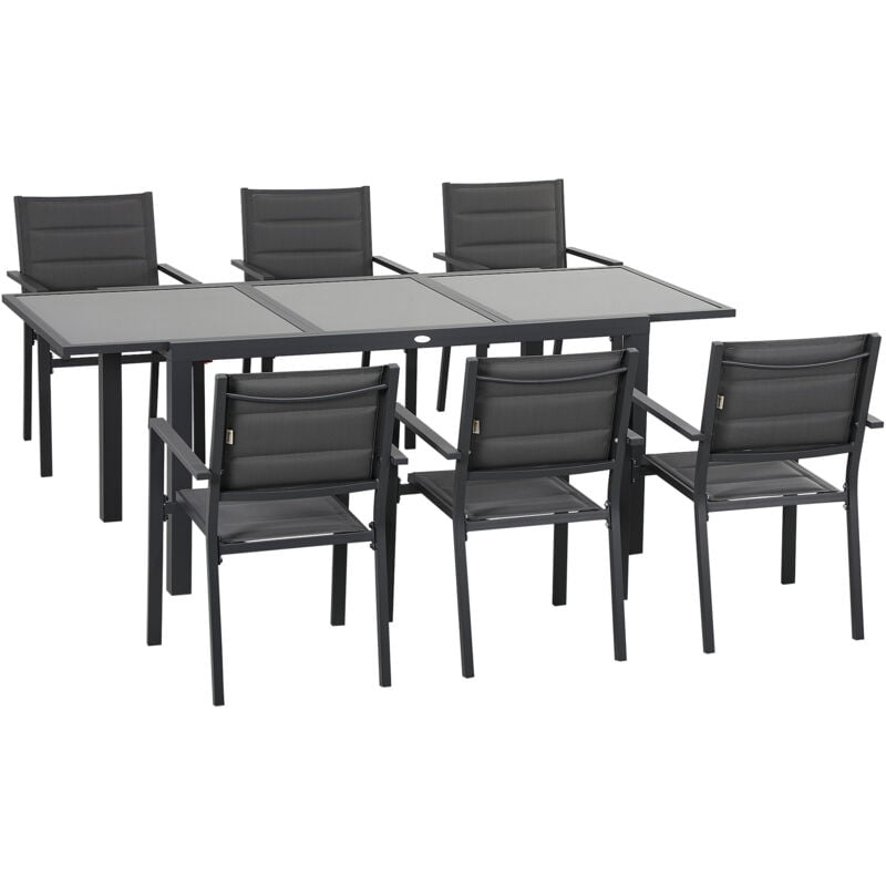 foto del prodotto set 7pz tavolo rettangolare e 6 sedie da esterno in alluminio outsunny