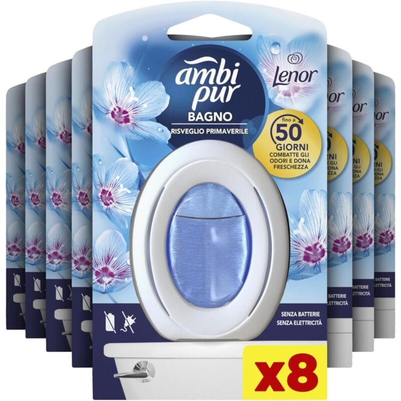 foto del prodotto set 8 ambi pur bagno profumatore per ambienti fragranza lenor risveglio primaverile tecnologia elimina odori fino a 50 giorni