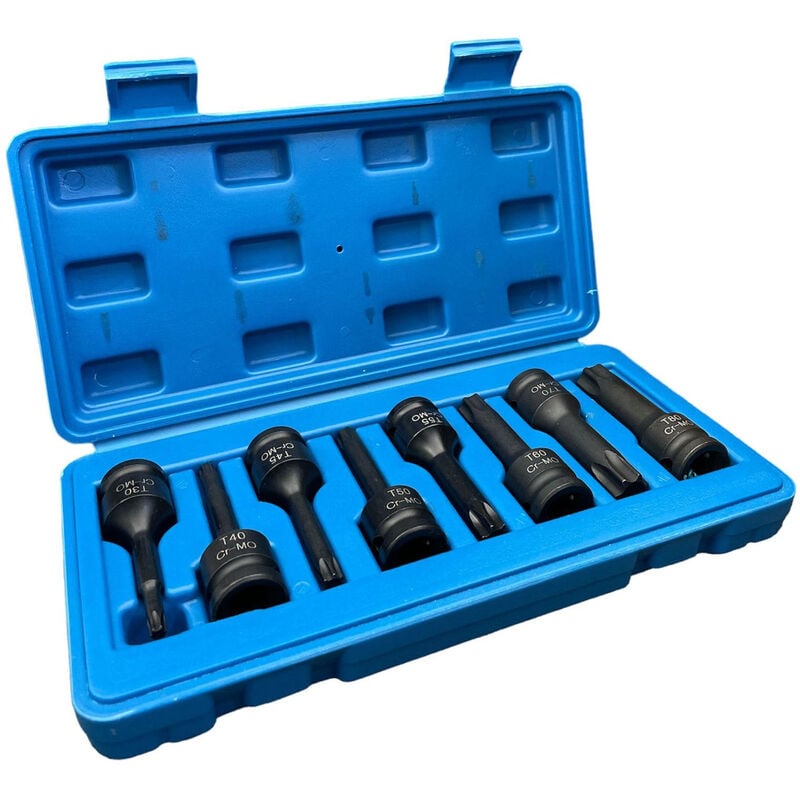foto del prodotto set 8 chiavi a bussola torx a impatto attacco 1 2 t30 t80 con custodia rigida