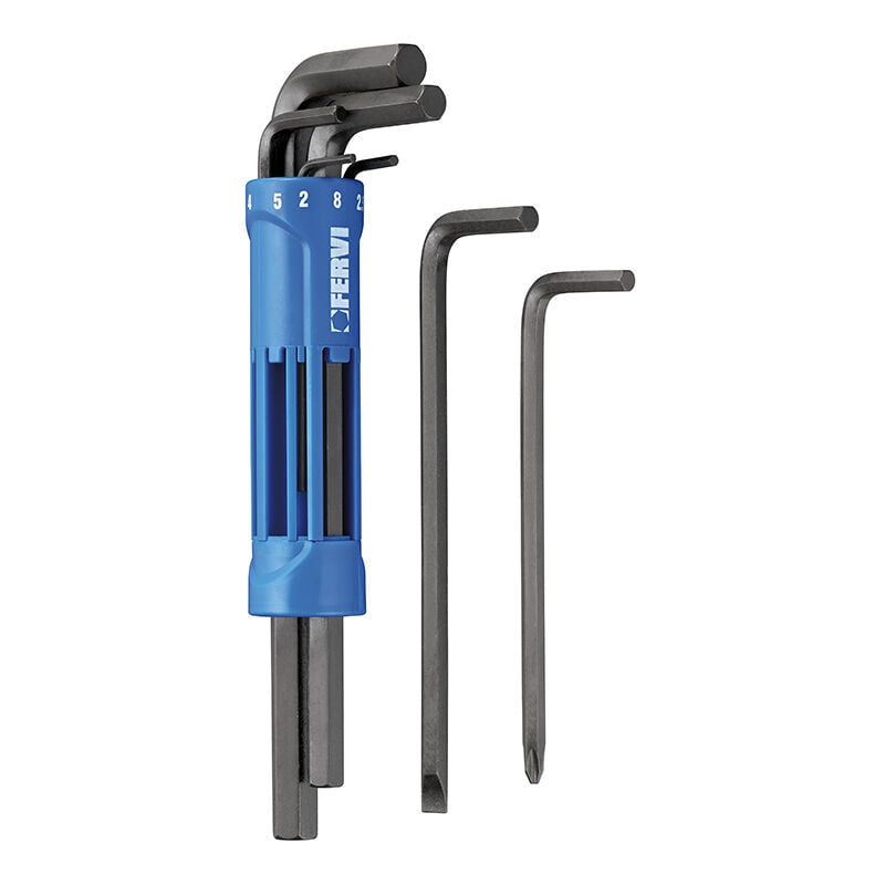 foto del prodotto set 8 chiavi esagonali 2 10 mm con manico multiuso fervi 0558 ge