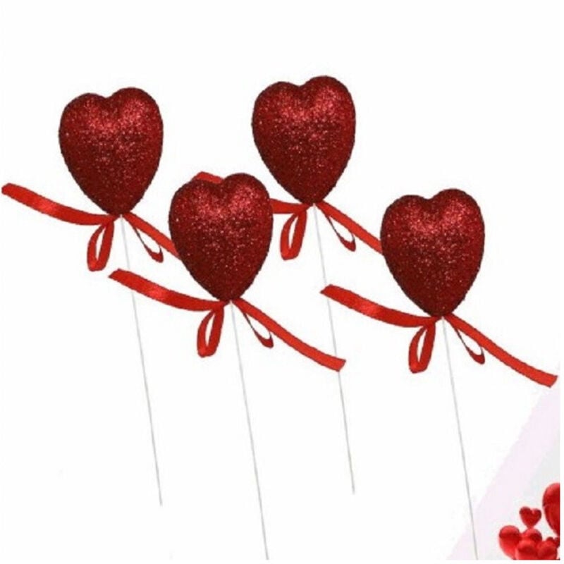 foto del prodotto set 8 cuori glitterati in polistirolo con stand spillone 5cm san valentino 68331 trade shop traesio