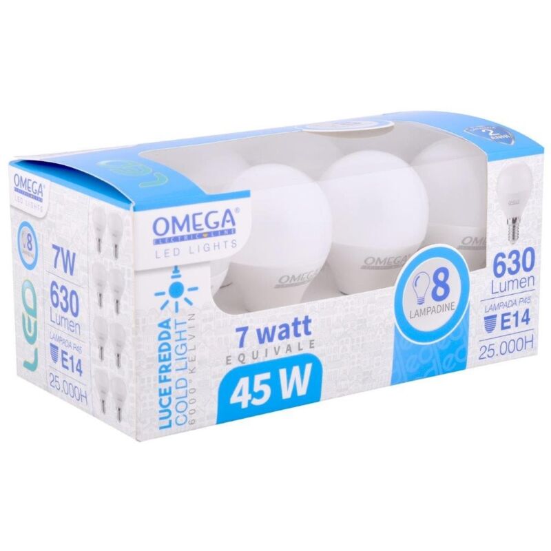 foto del prodotto set 8 lampadine led sferetta 8pz 6000k 630lm e14
