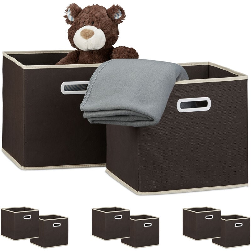 foto del prodotto set 8 scatole pieghevoli, box portaoggetti quadrati con manico, contenitori senza coperchio, 30 x 30 cm, marrone
