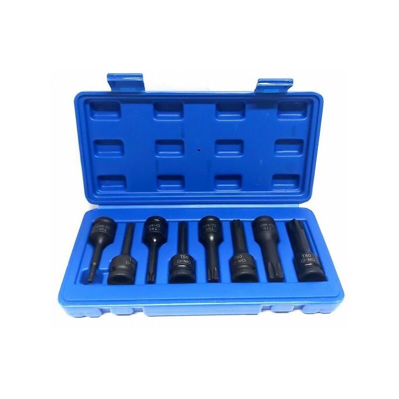 foto del prodotto set 8pz chiavi bussole torx attacco 1 2 t30 t80 a impatto lunghe 78mm