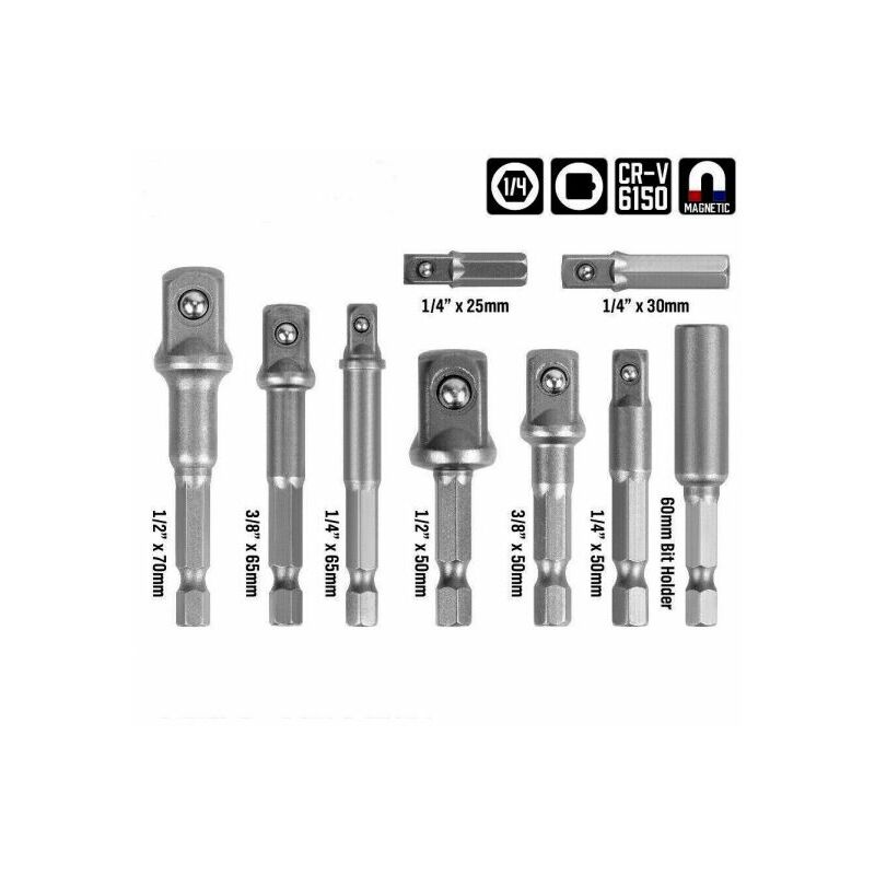 foto del prodotto set 9 adattatori per bussola 1 4 3 8 1 2 per avvitatore e trapano sdy 96032