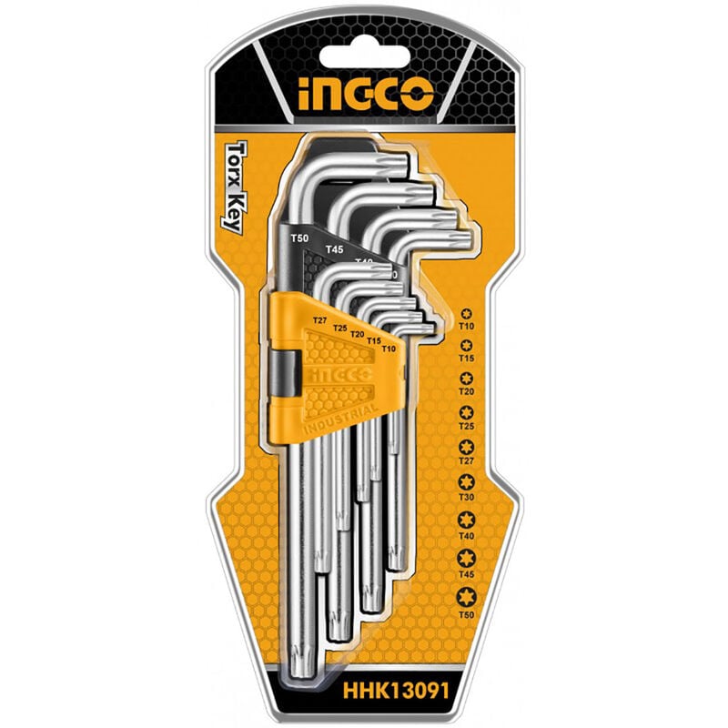 foto del prodotto set 9 chiavi torx con foro lunghe ingco hhk13091