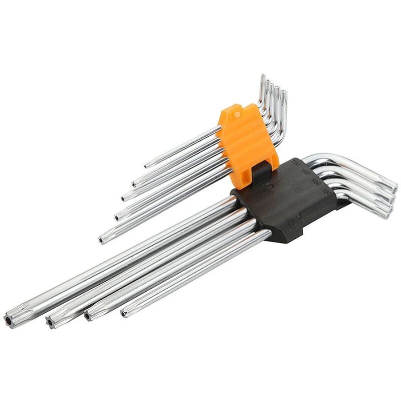 foto del prodotto set 9 pz chiavini torx francesi con foro extra lungo tolsen 20057t